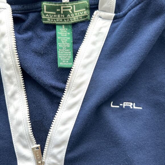 Lauren Active by Ralph Lauren Pullover Hoodie Blue White Pockets Womens Size S - Picture 3 of 7